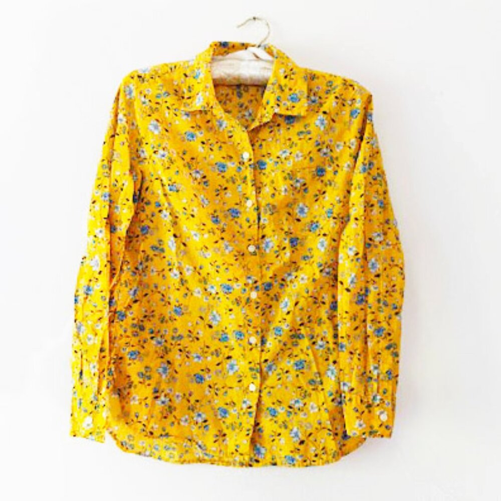 Old Navy Classic Shirt in marigold yellow floral — Women's XS